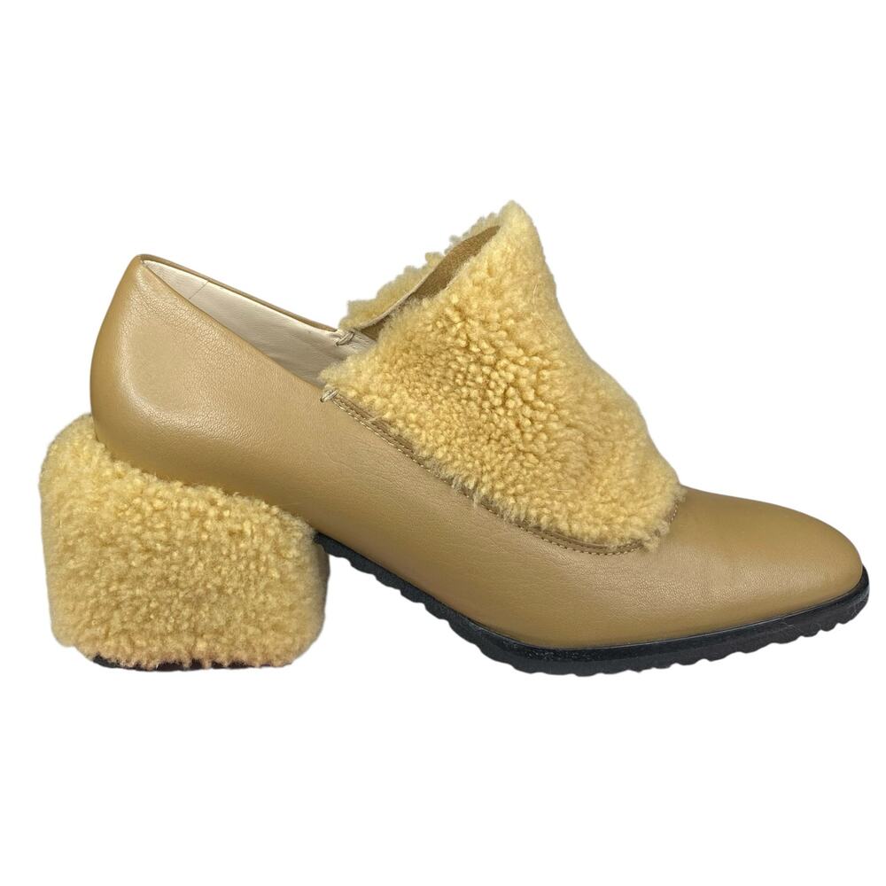 NWT Nehera Shearling Block Heel Tan Camel Avant Garde Loafers Size 41 US 10/10.5